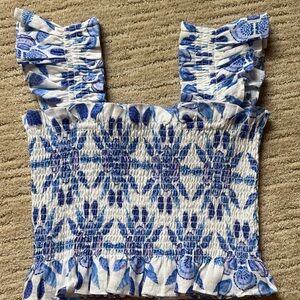 Hill House Blue and White Smocked Tank Top